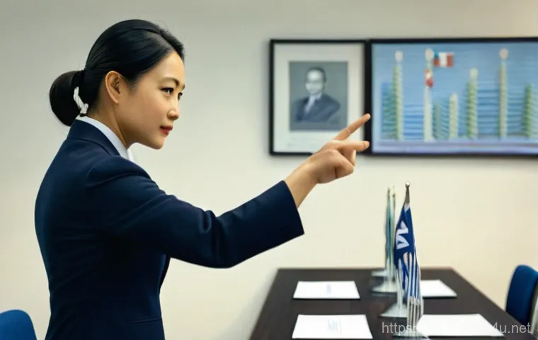 국제통역사 실무 경험 - **Prompt:** A highly focused female simultaneous interpreter, mid-30s, inside a state-of-the-art sou...
