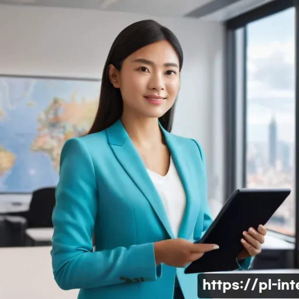 국제통역사 자격증 시험 정보 - **Prompt:** A confident and professional female translator in her early 30s, dressed in a sharp busi...