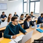 Home 20 통역사 전공 과목 - A modern university classroom setting focused on language and translation studies, featuring diverse...